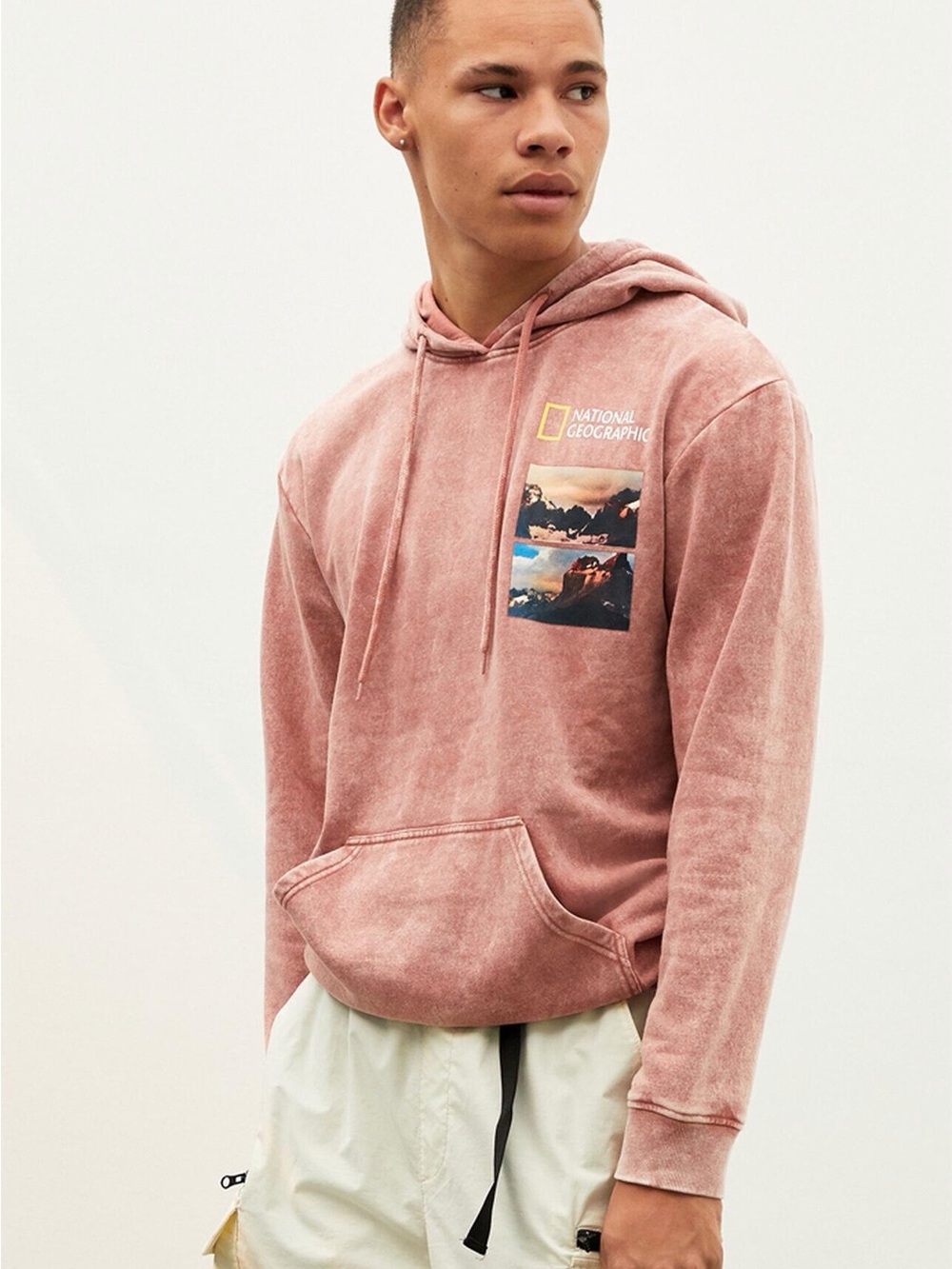 National Geographic Men's Dusty Rose Pullover Hoodie with Scenic Chest Print